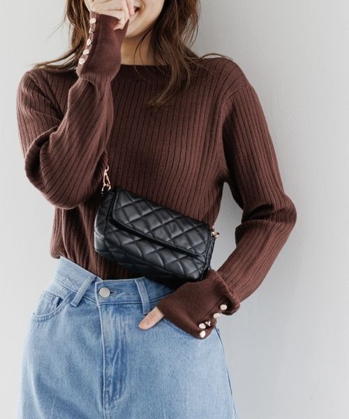 mysty woman（ミスティウーマン）の「【WEB限定】プチプラソデボタンプルオーバー 166505（ニット/セーター・レディース・ブラック/ベージュ/ブラウン/ブルー/グリーン/ボルドー/アイボリー・FREE）」の4枚目の写真