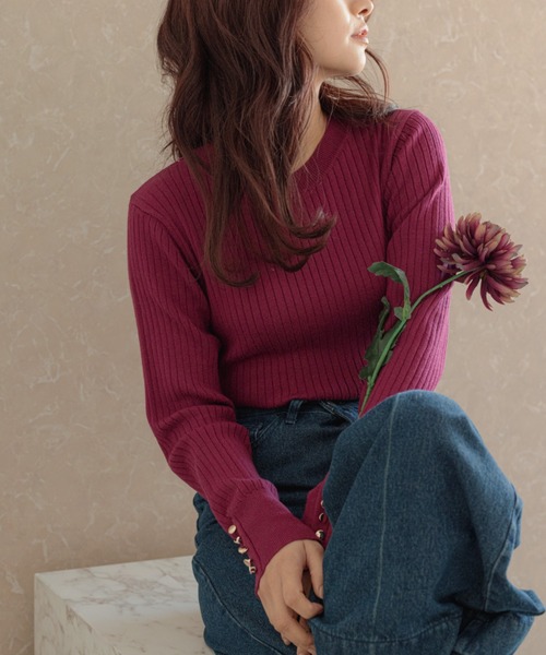 mysty woman（ミスティウーマン）の「【WEB限定】プチプラソデボタンプルオーバー 166505（ニット/セーター・レディース・ブラック/ベージュ/ブラウン/ブルー/グリーン/ボルドー/アイボリー・FREE）」の7枚目の写真