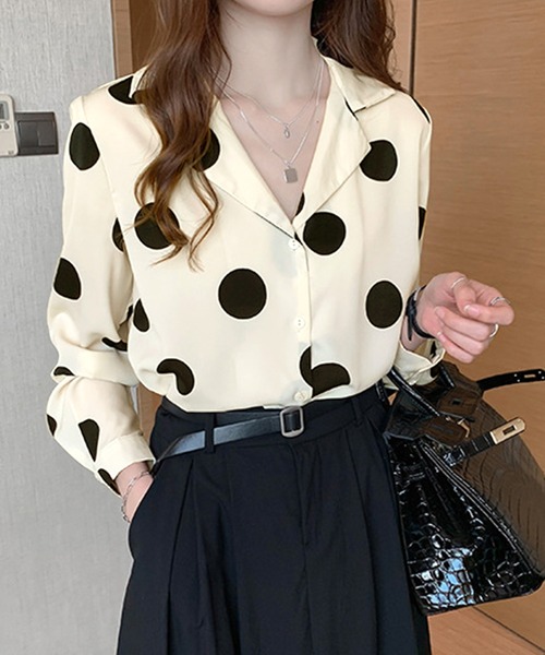 Amulet（アミュレット）の「ドット柄ブラウス（シャツ/ブラウス・レディース・ブラック/ベージュ/グリーン・M/L/XL）」の10枚目の写真