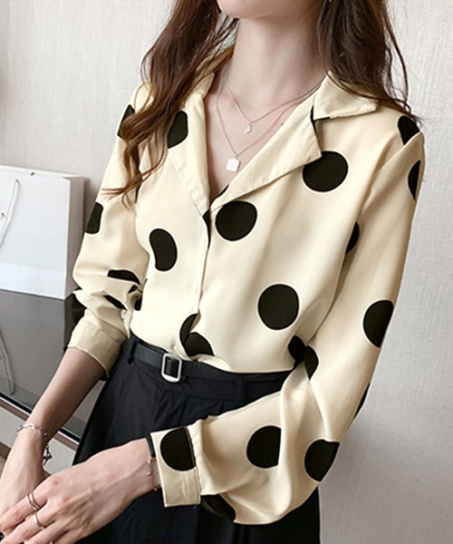 Amulet（アミュレット）の「ドット柄ブラウス（シャツ/ブラウス・レディース・ブラック/ベージュ/グリーン・M/L/XL）」の13枚目の写真