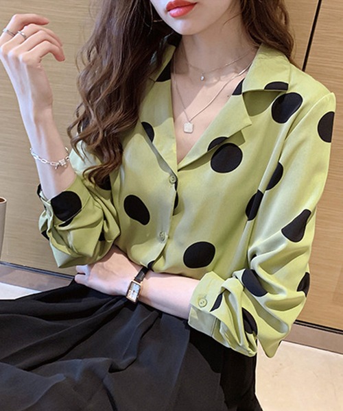 Amulet（アミュレット）の「ドット柄ブラウス（シャツ/ブラウス・レディース・ブラック/ベージュ/グリーン・M/L/XL）」の17枚目の写真