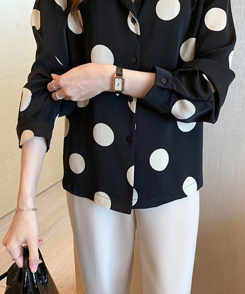 Amulet（アミュレット）の「ドット柄ブラウス（シャツ/ブラウス・レディース・ブラック/ベージュ/グリーン・M/L/XL）」の9枚目の写真
