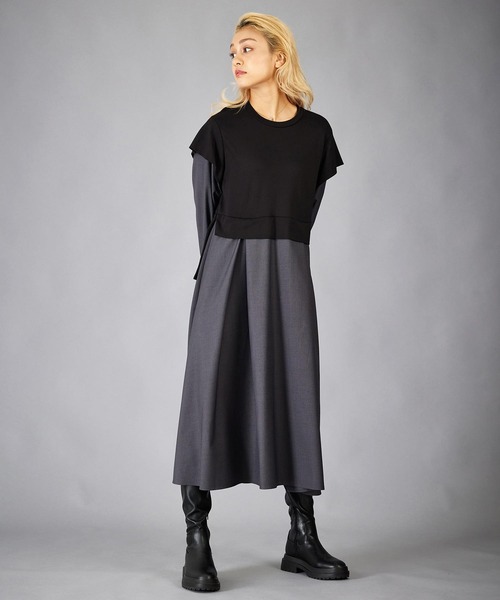 SILAS（サイラス）の「LAYERED DRESS（ワンピース・レディース・ベージュ/グリーン/チャコール・ONE SIZE）」の2枚目の写真