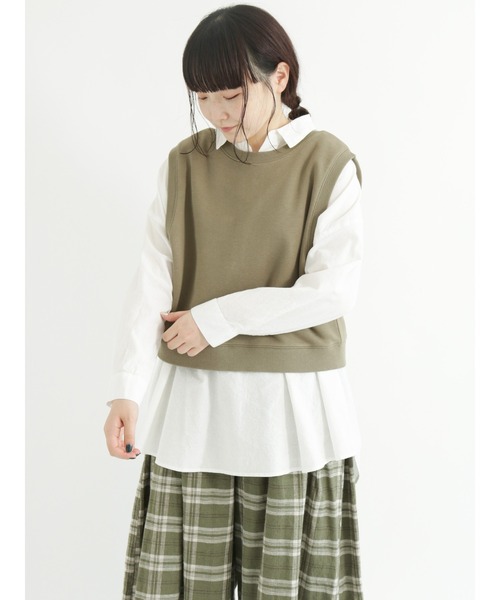 Samansa Mos2（サマンサ モスモス）の「◎前後着ミニ裏毛ベスト（Tシャツ/カットソー・レディース・ブラウン/キナリ/カーキ・ﾌﾘ-）」の3枚目の写真