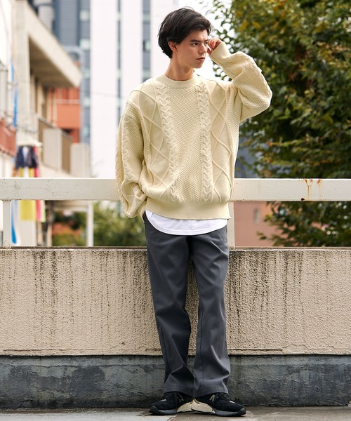 BARK MANHATTAN（バークマンハッタン）の「【ウォッシャブル×抗ピリング】5Gケーブルニット ビッグシルエットクルーネックセーター（ニット/セーター・メンズ・ブラック/グリーン/モカ/グレー/アイボリー・L/M）」の14枚目の写真