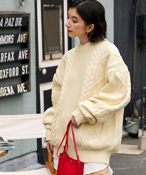 BARK MANHATTAN（バークマンハッタン）の「【ウォッシャブル×抗ピリング】5Gケーブルニット ビッグシルエットクルーネックセーター（ニット/セーター・メンズ・ブラック/グリーン/モカ/グレー/アイボリー・L/M）」の18枚目の写真