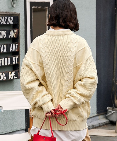 BARK MANHATTAN（バークマンハッタン）の「【ウォッシャブル×抗ピリング】5Gケーブルニット ビッグシルエットクルーネックセーター（ニット/セーター・メンズ・ブラック/グリーン/モカ/グレー/アイボリー・L/M）」の20枚目の写真