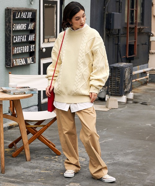 BARK MANHATTAN（バークマンハッタン）の「【ウォッシャブル×抗ピリング】5Gケーブルニット ビッグシルエットクルーネックセーター（ニット/セーター・メンズ・ブラック/グリーン/モカ/グレー/アイボリー・L/M）」の21枚目の写真