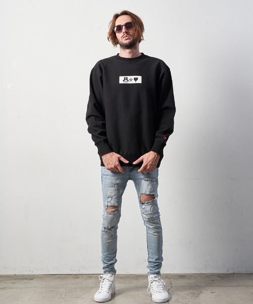 STUD MUFFIN（スタッドマフィン）の「msw1232-12ozヘビーウエイト裏毛パイル ボックス-サークルグラム発泡キューブプリント スエットシャツ（スウェット・メンズ・ブラック/アッシュ・2/4/3）」の3枚目の写真