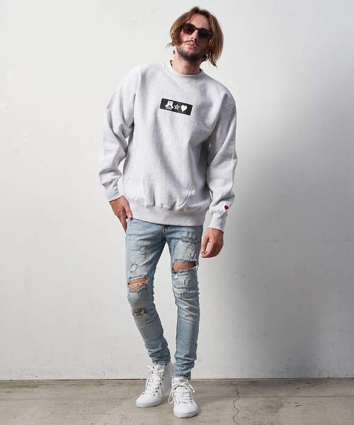 STUD MUFFIN（スタッドマフィン）の「msw1232-12ozヘビーウエイト裏毛パイル ボックス-サークルグラム発泡キューブプリント スエットシャツ（スウェット・メンズ・ブラック/アッシュ・2/4/3）」の4枚目の写真