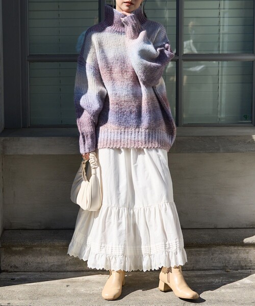 FREAK'S STORE（フリークスストア）の「グラデーションタートルニットプルオーバー（ニット/セーター・レディース・オレンジ/グレー/ブルー・ﾌﾘ-）」の6枚目の写真