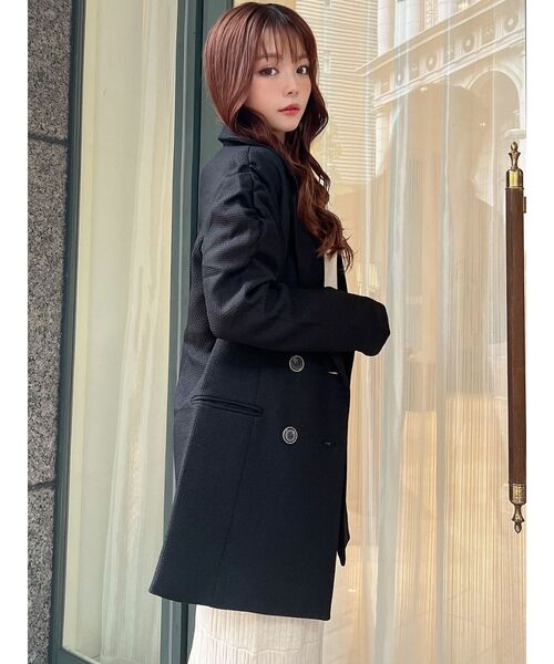 RESEXXY（リゼクシー）の「ショルダーギャザーツイードミディジャケット【セットアップ着用可能】（テーラードジャケット・レディース・アイボリー/ブラック/グリーン・FREE）」の5枚目の写真