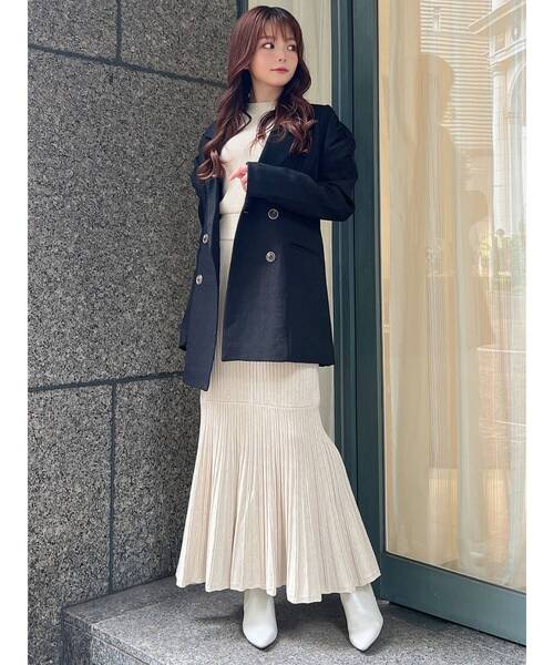 RESEXXY（リゼクシー）の「ショルダーギャザーツイードミディジャケット【セットアップ着用可能】（テーラードジャケット・レディース・アイボリー/ブラック/グリーン・FREE）」の7枚目の写真