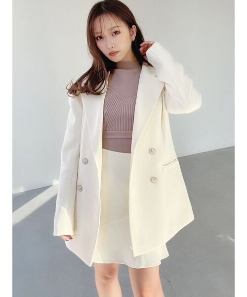 RESEXXY（リゼクシー）の「ショルダーギャザーツイードミディジャケット【セットアップ着用可能】（テーラードジャケット・レディース・アイボリー/ブラック/グリーン・FREE）」の9枚目の写真