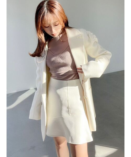 RESEXXY（リゼクシー）の「ショルダーギャザーツイードミディジャケット【セットアップ着用可能】（テーラードジャケット・レディース・アイボリー/ブラック/グリーン・FREE）」の12枚目の写真