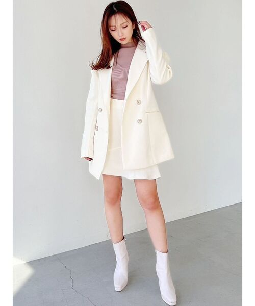 RESEXXY（リゼクシー）の「ショルダーギャザーツイードミディジャケット【セットアップ着用可能】（テーラードジャケット・レディース・アイボリー/ブラック/グリーン・FREE）」の13枚目の写真