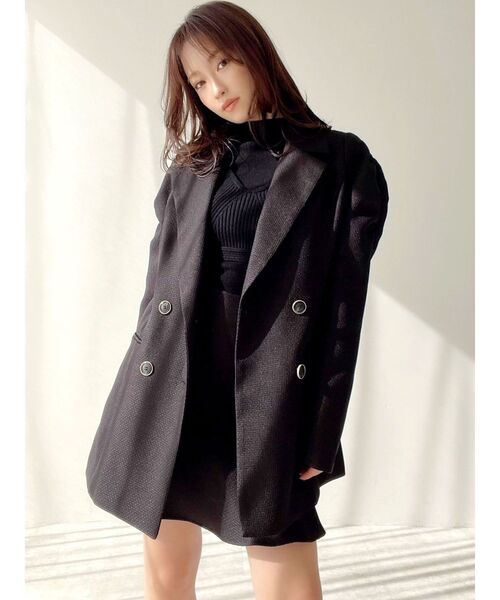 RESEXXY（リゼクシー）の「ショルダーギャザーツイードミディジャケット【セットアップ着用可能】（テーラードジャケット・レディース・アイボリー/ブラック/グリーン・FREE）」の17枚目の写真