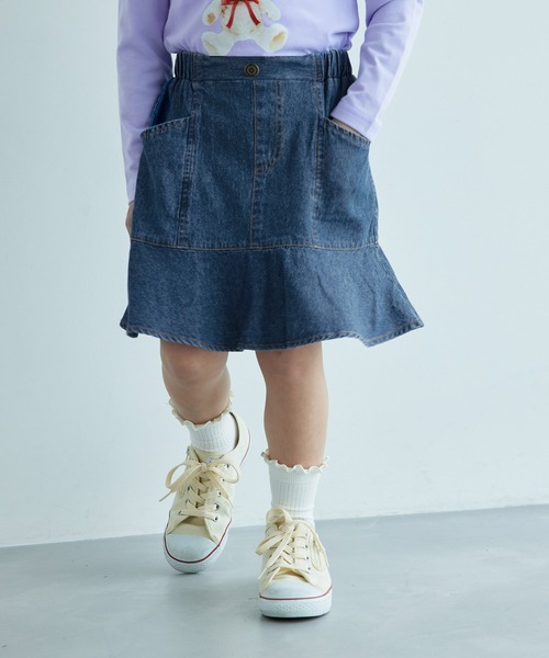 ROPE' PICNIC（ロペピクニック）の「【KIDS】デニム切り替えフレアスカート（デニムスカート・キッズ・ネイビー/サックスブルー・120/130/140/150）」の2枚目の写真