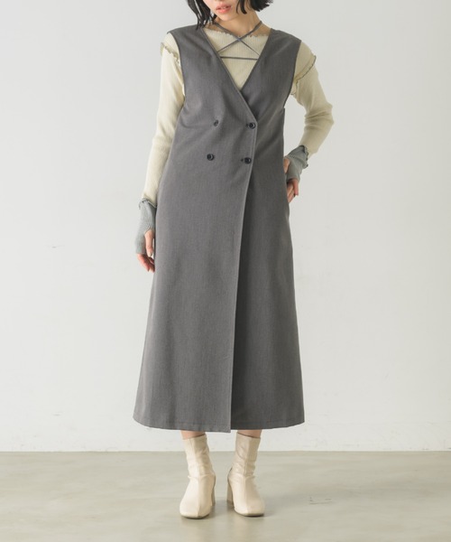 idem（イデム）の「3way gilet jumper skirt / 3wayジレジャンパースカート【サイズ展開あり】（ジャンパースカート・レディース・チャコールグレー/ベージュ・SMALL/FREE）」の15枚目の写真