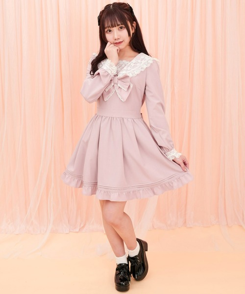 極美品✨完売品 シークレットハニー レースフリルセーラーワンピース 長袖 ピンク Secret Honey（シークレットハニー）の「レースフリルセーラー