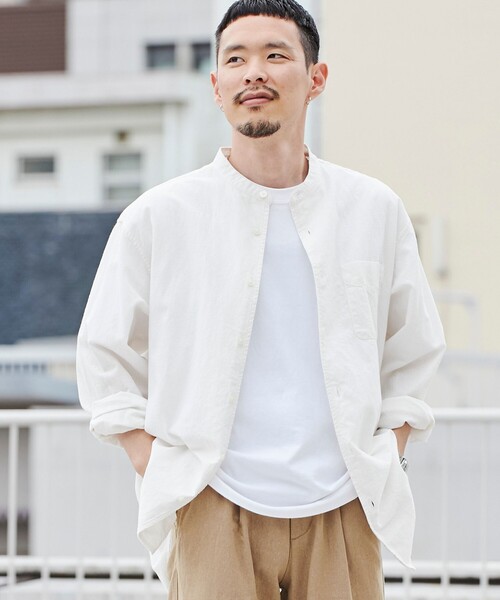 coen（コーエン）の「リネンミックスバンドカラーシャツ（シャツ/ブラウス・メンズ・ホワイト/オレンジ系その他/マスタード/ダークグリーン/コバルトブルー/その他1・S/M/L/XL）」の2枚目の写真