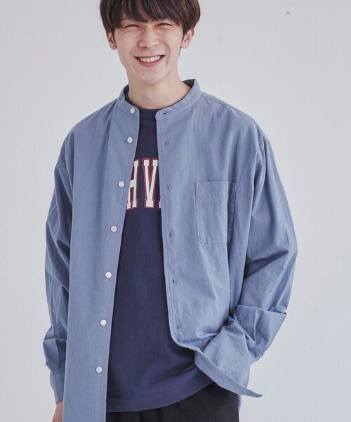 coen（コーエン）の「リネンミックスバンドカラーシャツ（シャツ/ブラウス・メンズ・ホワイト/オレンジ系その他/マスタード/ダークグリーン/コバルトブルー/その他1・S/M/L/XL）」の3枚目の写真