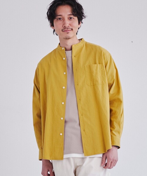 coen（コーエン）の「リネンミックスバンドカラーシャツ（シャツ/ブラウス・メンズ・ホワイト/オレンジ系その他/マスタード/ダークグリーン/コバルトブルー/その他1・S/M/L/XL）」の4枚目の写真