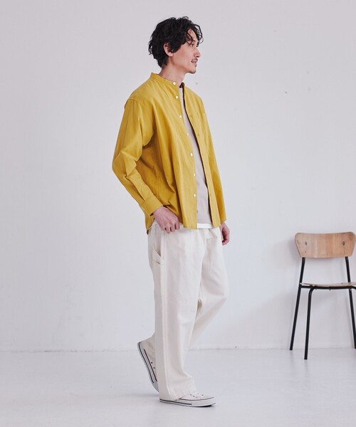 coen（コーエン）の「リネンミックスバンドカラーシャツ（シャツ/ブラウス・メンズ・ホワイト/オレンジ系その他/マスタード/ダークグリーン/コバルトブルー/その他1・S/M/L/XL）」の7枚目の写真