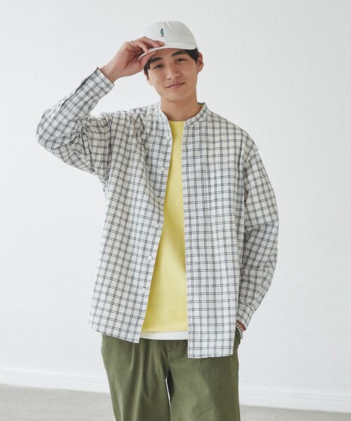 coen（コーエン）の「リネンミックスバンドカラーシャツ（シャツ/ブラウス・メンズ・ホワイト/オレンジ系その他/マスタード/ダークグリーン/コバルトブルー/その他1・S/M/L/XL）」の9枚目の写真