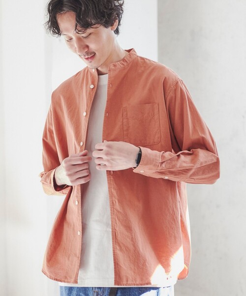 coen（コーエン）の「リネンミックスバンドカラーシャツ（シャツ/ブラウス・メンズ・ホワイト/オレンジ系その他/マスタード/ダークグリーン/コバルトブルー/その他1・S/M/L/XL）」の10枚目の写真