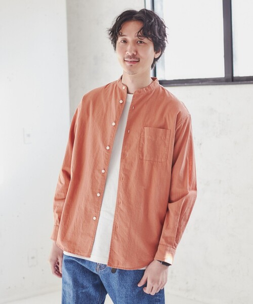 coen（コーエン）の「リネンミックスバンドカラーシャツ（シャツ/ブラウス・メンズ・ホワイト/オレンジ系その他/マスタード/ダークグリーン/コバルトブルー/その他1・S/M/L/XL）」の11枚目の写真