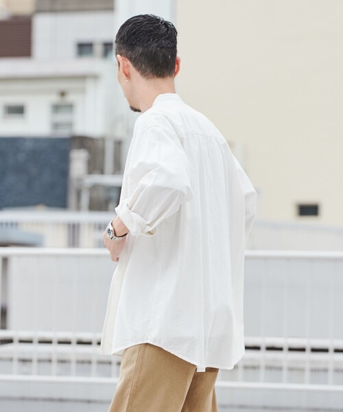 coen（コーエン）の「リネンミックスバンドカラーシャツ（シャツ/ブラウス・メンズ・ホワイト/オレンジ系その他/マスタード/ダークグリーン/コバルトブルー/その他1・S/M/L/XL）」の14枚目の写真