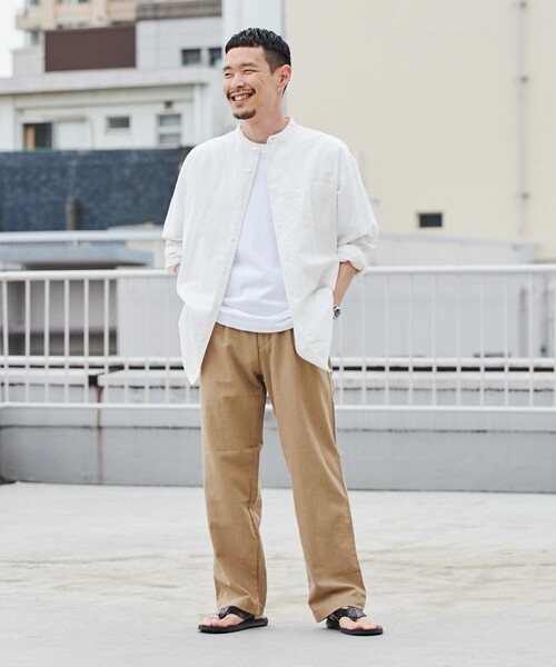 coen（コーエン）の「リネンミックスバンドカラーシャツ（シャツ/ブラウス・メンズ・ホワイト/オレンジ系その他/マスタード/ダークグリーン/コバルトブルー/その他1・S/M/L/XL）」の15枚目の写真