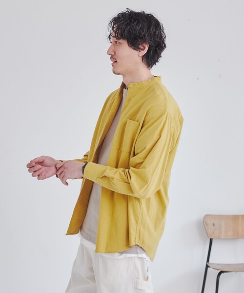 coen（コーエン）の「リネンミックスバンドカラーシャツ（シャツ/ブラウス・メンズ・ホワイト/オレンジ系その他/マスタード/ダークグリーン/コバルトブルー/その他1・S/M/L/XL）」の19枚目の写真