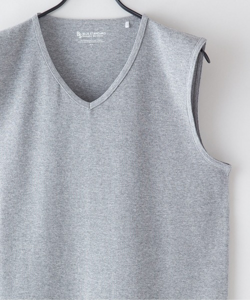 Blue Standard （ブルースタンダード）の「【BLUE STANDARD/ブルースタンダード】抗菌防臭 テレコ素材使用 リブ ノースリーブ インナー Vネック（タンクトップ・メンズ・ホワイト/ブラック/杢グレー・MEDIUM/LARGE/X-LARGE）」の3枚目の写真