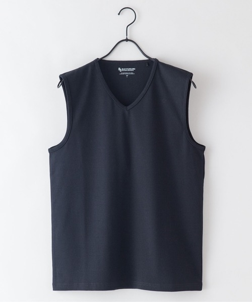Blue Standard （ブルースタンダード）の「【BLUE STANDARD/ブルースタンダード】抗菌防臭 テレコ素材使用 リブ ノースリーブ インナー Vネック（タンクトップ・メンズ・ホワイト/ブラック/杢グレー・MEDIUM/LARGE/X-LARGE）」の11枚目の写真