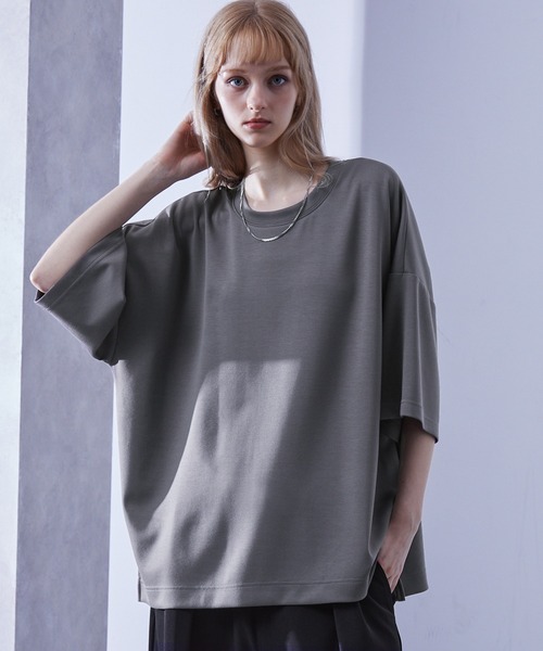ビアズリー　ダブルチュールTシャツ　ネイビー　ゆったり　オーバーサイズ　ドロスト ハイドレープ トロミポンチ オーバーサイズTシャツ（Tシャツ