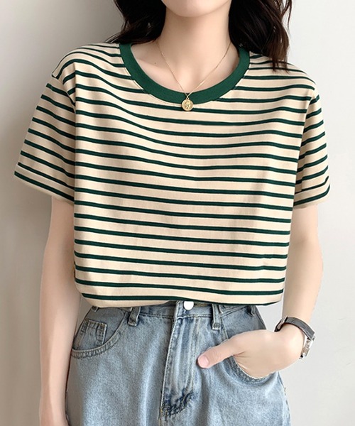 Amulet(アミュレット)の「ボーダー半袖Tシャツ(Tシャツ/カットソー・レディース・ブルー/イエロー/グリーン/ブラック・L/M)」の3枚目の写真