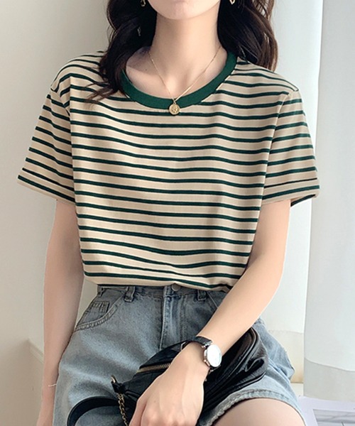 Amulet(アミュレット)の「ボーダー半袖Tシャツ(Tシャツ/カットソー・レディース・ブルー/イエロー/グリーン/ブラック・L/M)」の14枚目の写真