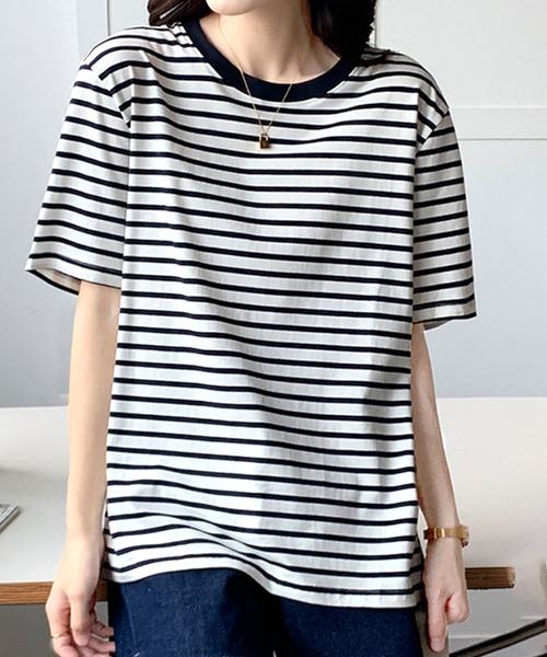 Amulet(アミュレット)の「ボーダー半袖Tシャツ(Tシャツ/カットソー・レディース・ブルー/イエロー/グリーン/ブラック・L/M)」の10枚目の写真