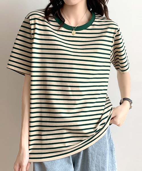 Amulet(アミュレット)の「ボーダー半袖Tシャツ(Tシャツ/カットソー・レディース・ブルー/イエロー/グリーン/ブラック・L/M)」の12枚目の写真