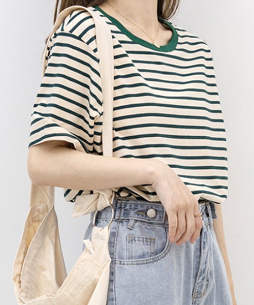 Amulet(アミュレット)の「ボーダー半袖Tシャツ(Tシャツ/カットソー・レディース・ブルー/イエロー/グリーン/ブラック・L/M)」の8枚目の写真