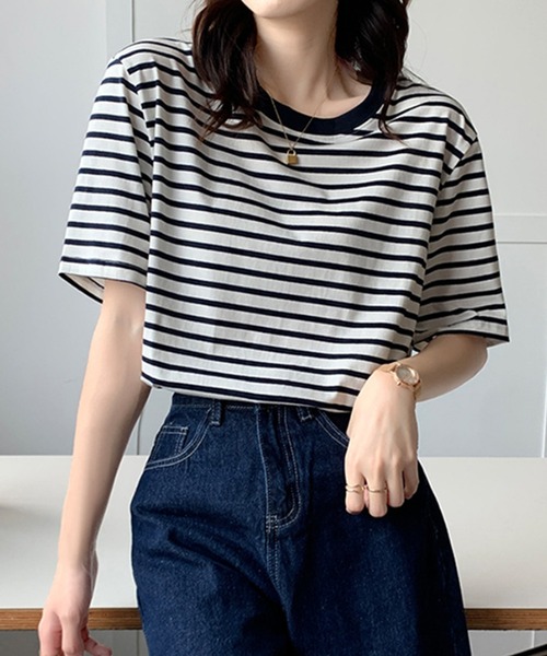 Amulet(アミュレット)の「ボーダー半袖Tシャツ(Tシャツ/カットソー・レディース・ブルー/イエロー/グリーン/ブラック・L/M)」の13枚目の写真
