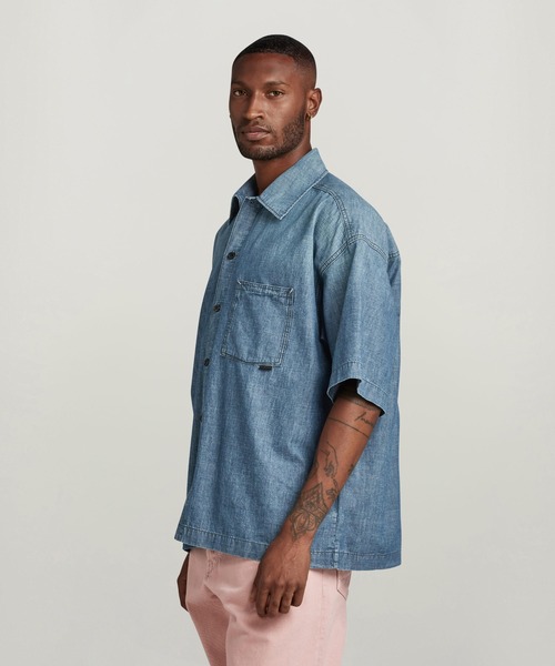 G-STAR（ジースター）の「BOXY FIT SHIRT/オーバーサイズデニムシャツ/ボクシーフィットシャンブレーシャツ（シャツ/ブラウス・メンズ・インディゴブルー・SMALL/LARGE/X-SMALL/MEDIUM/X-LARGE）」の13枚目の写真