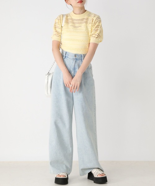 Heather（ヘザー）の「シアーボーダーニット（半袖） 195368（ニット