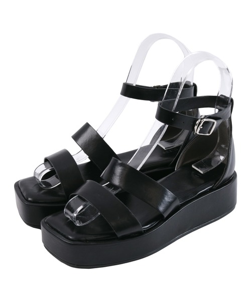 スクエアトゥプラットフォームサンダル