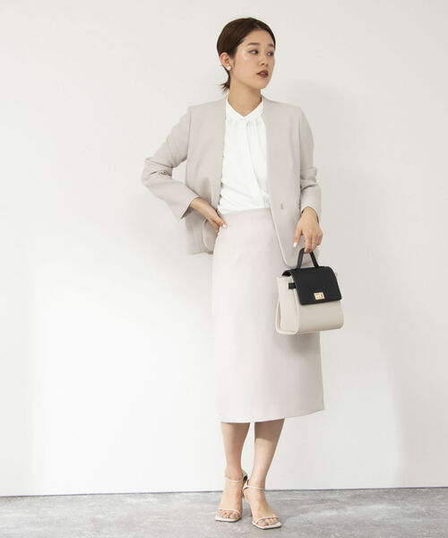 NOLLEY’S Sophi（ノーリーズソフィ）の「《セットアップ対応》ウォッシャブルライトダブルクロスノーカラージャケット（ノーカラージャケット・レディース・ブラック/ベージュ・40/36/38）」の3枚目の写真