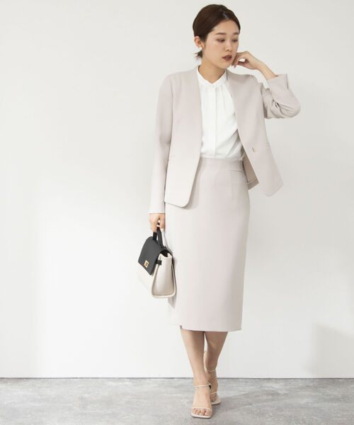 NOLLEY’S Sophi（ノーリーズソフィ）の「《セットアップ対応》ウォッシャブルライトダブルクロスノーカラージャケット（ノーカラージャケット・レディース・ブラック/ベージュ・40/36/38）」の4枚目の写真