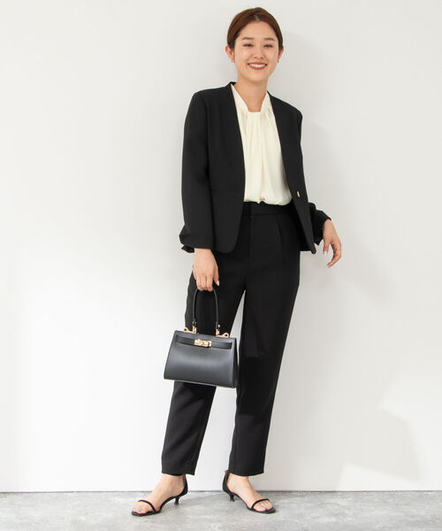 NOLLEY’S Sophi（ノーリーズソフィ）の「《セットアップ対応》ウォッシャブルライトダブルクロスノーカラージャケット（ノーカラージャケット・レディース・ブラック/ベージュ・40/36/38）」の12枚目の写真