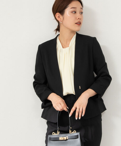 NOLLEY’S Sophi（ノーリーズソフィ）の「《セットアップ対応》ウォッシャブルライトダブルクロスノーカラージャケット（ノーカラージャケット・レディース・ブラック/ベージュ・40/36/38）」の13枚目の写真